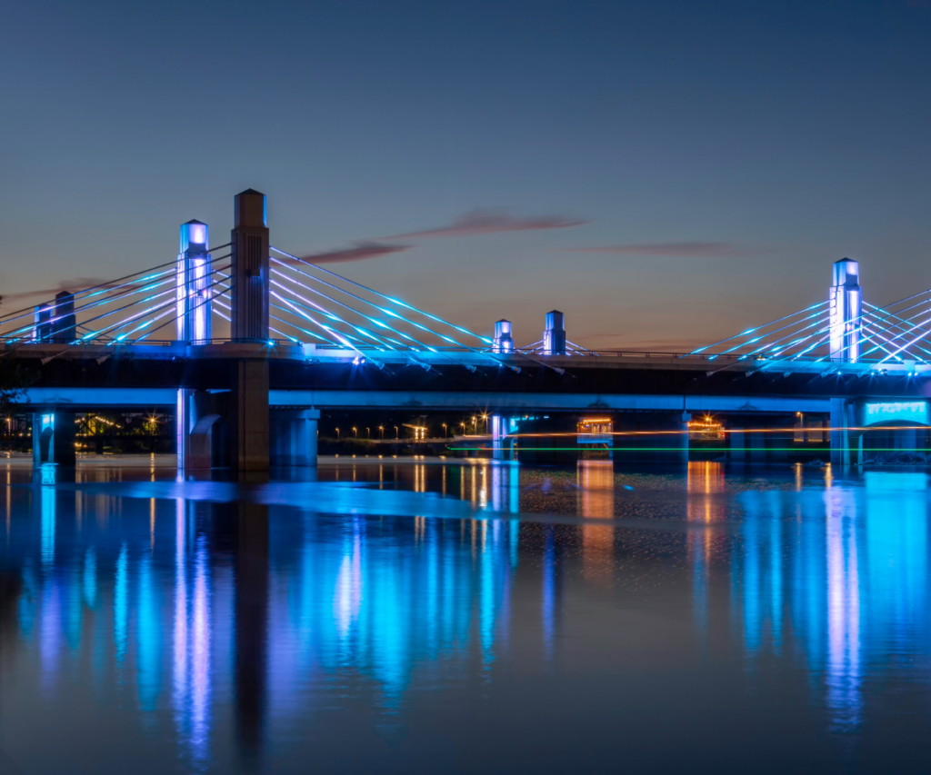 bridges and city lights of Waco Texas